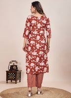 Prazu Fashion Orange Printed Cotton Blend Kurta Pant Set - Distacart