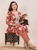 Prazu Fashion Orange Printed Cotton Blend Kurta Pant Set - Distacart