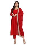Fab Fashion Cherry Red Georgette Side Slit Set
