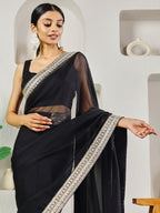 Fab Fashion Black Solid Ready to Wear Saree With Blouse
