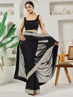 Fab Fashion Black Solid Ready to Wear Saree With Blouse