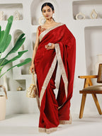 Fab Fashion Red Upara Ready to Wear Saree With Blouse