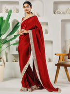 Fab Fashion Red Upara Ready to Wear Saree With Blouse