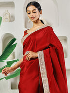 Fab Fashion Red Upara Ready to Wear Saree With Blouse
