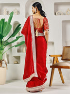 Fab Fashion Red Solid Ready to Wear Saree With Blouse