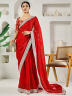 Fab Fashion Red Solid Ready to Wear Saree With Blouse