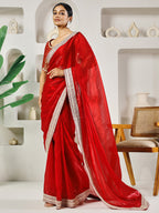 Fab Fashion Red Solid Ready to Wear Saree With Blouse