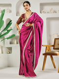 Fab Fashion Dark Purple Solid Ready to Wear Saree With Blouse