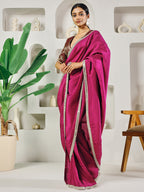 Fab Fashion Dark Purple Solid Ready to Wear Saree With Blouse