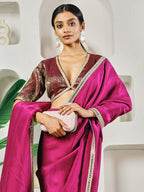Fab Fashion Dark Purple Solid Ready to Wear Saree With Blouse