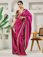 Fab Fashion Dark Purple Solid Ready to Wear Saree With Blouse