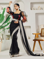 Fab Fashion Black Organza Ready to Wear Saree with Blouse