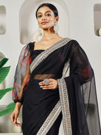 Fab Fashion Black Organza Ready to Wear Saree with Blouse