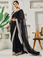 Fab Fashion Black Organza Ready to Wear Saree with Blouse