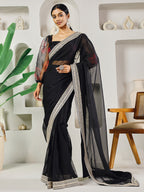 Fab Fashion Black Organza Ready to Wear Saree with Blouse