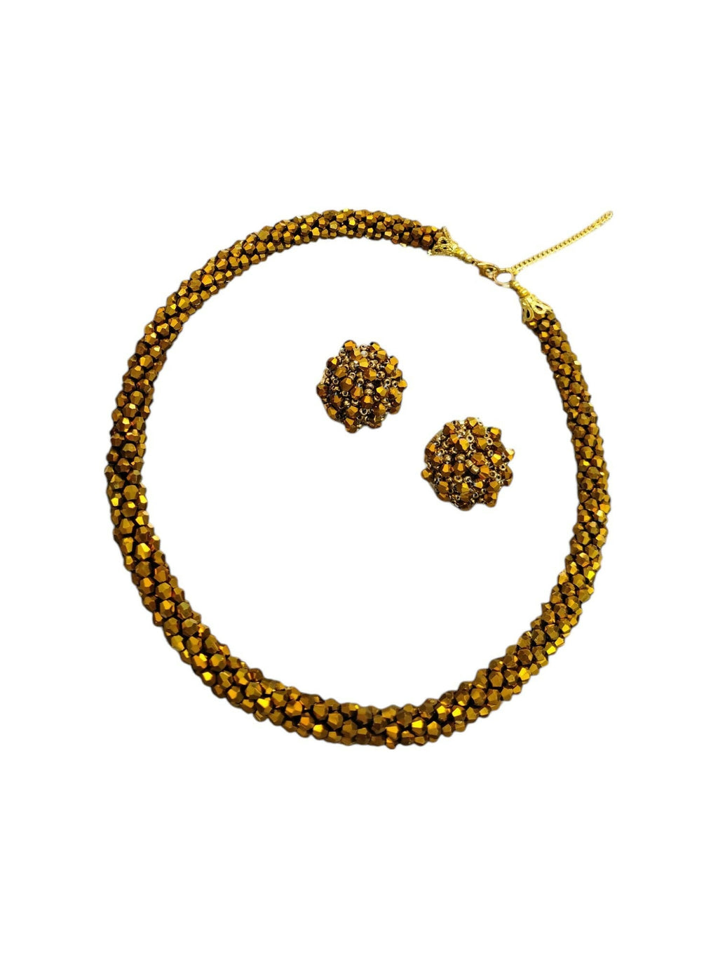Inhanns Noor-E-Jalwa – Handmade Crystal Bead Necklace / Necklace With Earrings -Adjustable - Golden