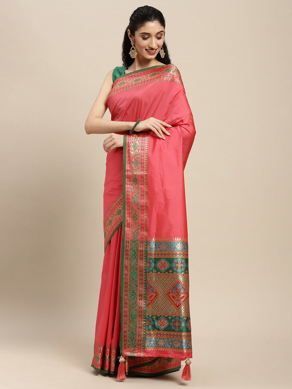 Shree Shyam Fashion Silk Blend Gajari Saree - Distacart