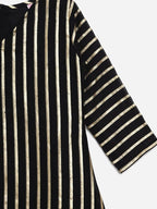 Ahalyaa Black Georgette Stripped Gold Printed Kids Kurta Pant Set For Girls