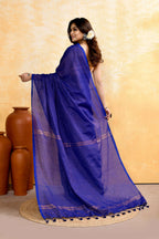 Piyari Fashion Women's Royal Blue Embellished Cotton Blend Zari Check Handloom Saree - Distacart