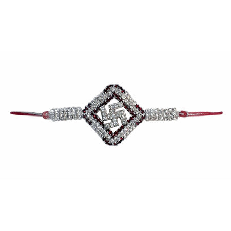 Diamond Shape with White and Red Kundans Rakhi