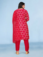 Joban Fashion Red Cotton Premium Pure Viscose Print Dola With Handwork Kurta set