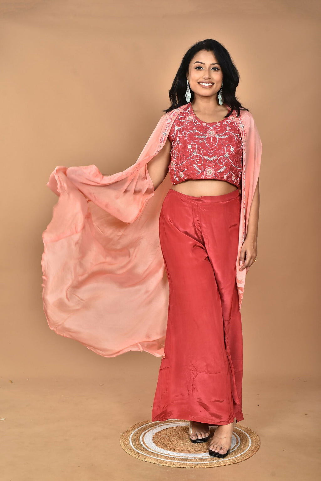 Morchari Women Hand Embroidery Crop Top-Rust