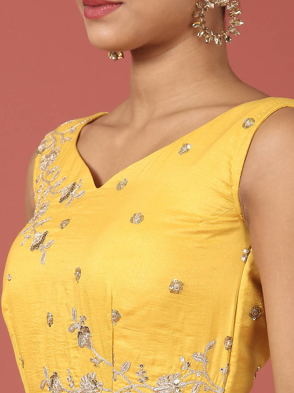 House of Panchhi Mustard Net Sequinse Work Lehenga & Blouse, Dupatta