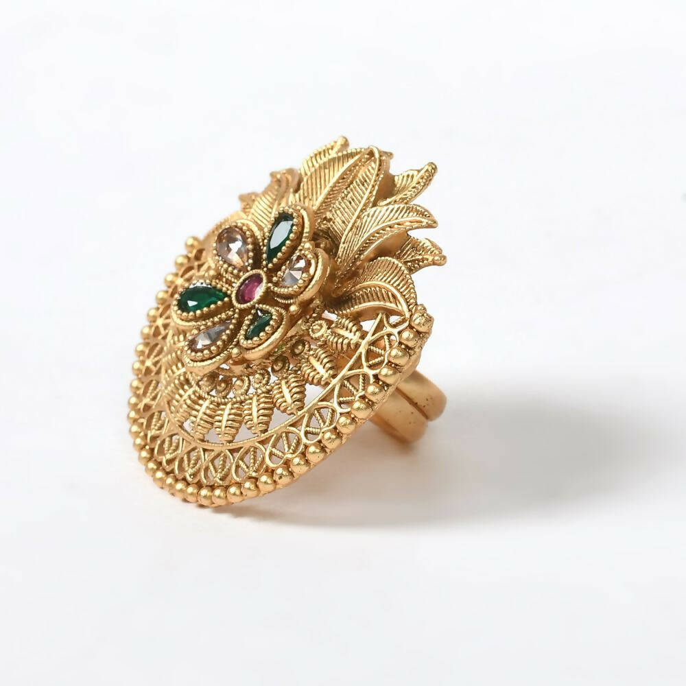 Mominos Fashion Joharkamal Gold-Polished Stone Studded Adjustable Finger Ring - Design 17