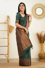 DEIANA'S Beautiful Designer Golden zari Soft Lichi Silk Saree - Green