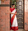 DEIANA'S Beautiful Designer Golden zari Soft Lichi Silk Saree - White