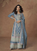 Anaita Sky-Blue Chinon Readymade Palazzo Suit with Embroidery Sequence Work - Distacart