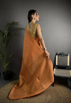 Joban Fashion Orange Banarasi Soft Lichi Silk Checks & Woven Saree - Distacart