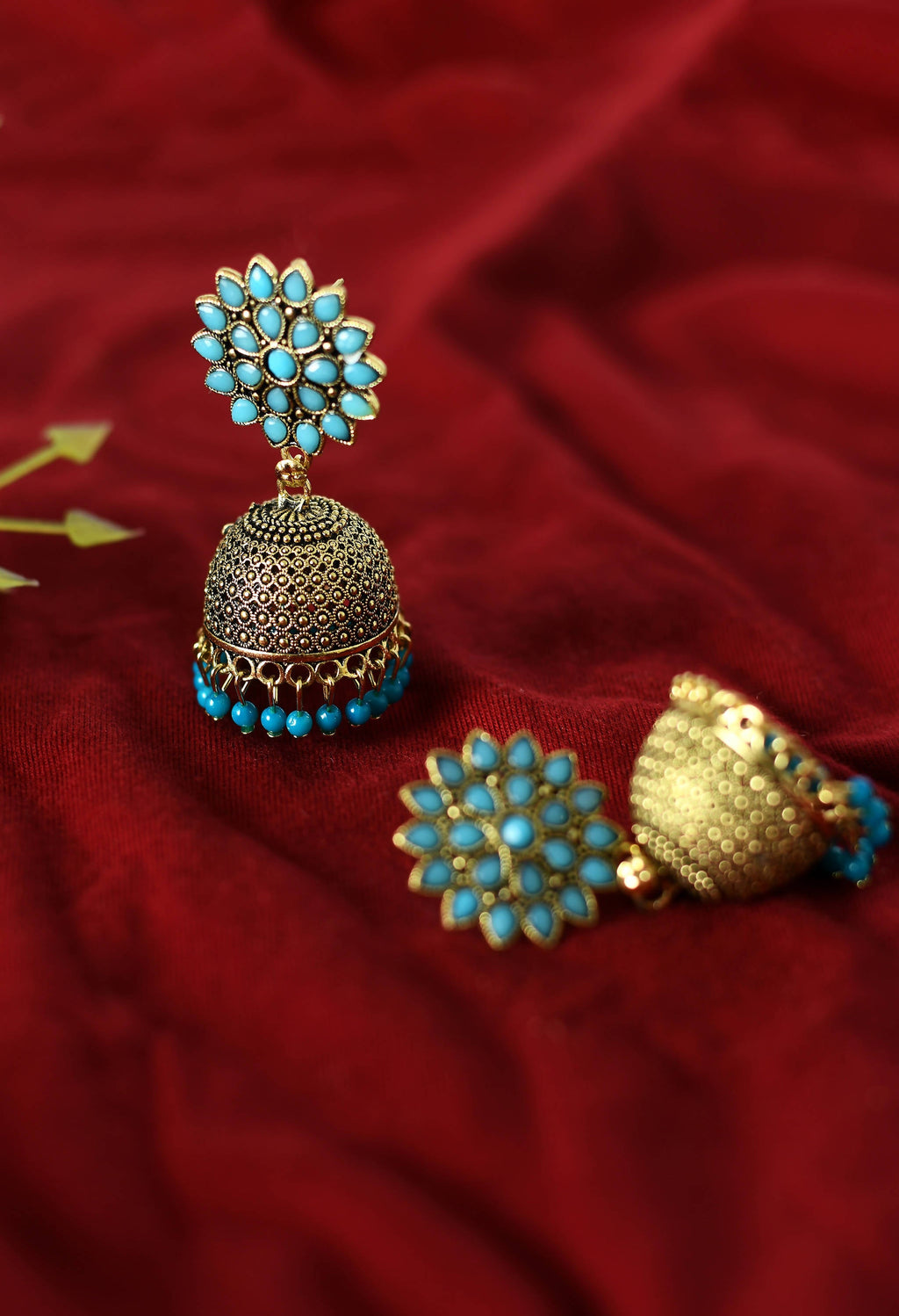 Mominos Fashion Johar Kamal Beautiful Kundan Work Jhumka With Sky Blue Beads - Distacart