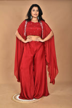 Morchari Women And Hand Embroidery Palazzo Set-Maroon