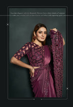 Maroon Silk Crepe Satin Cord Sequence & Thread Embroidered Saree - Moh-Manthan Royal Enigma