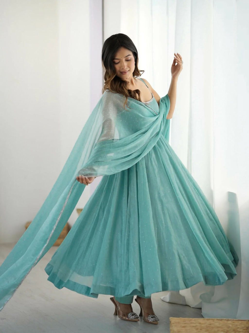 Joban Fashion Sky Kurta Set Silk Sequence Embroidery Work - Distacart