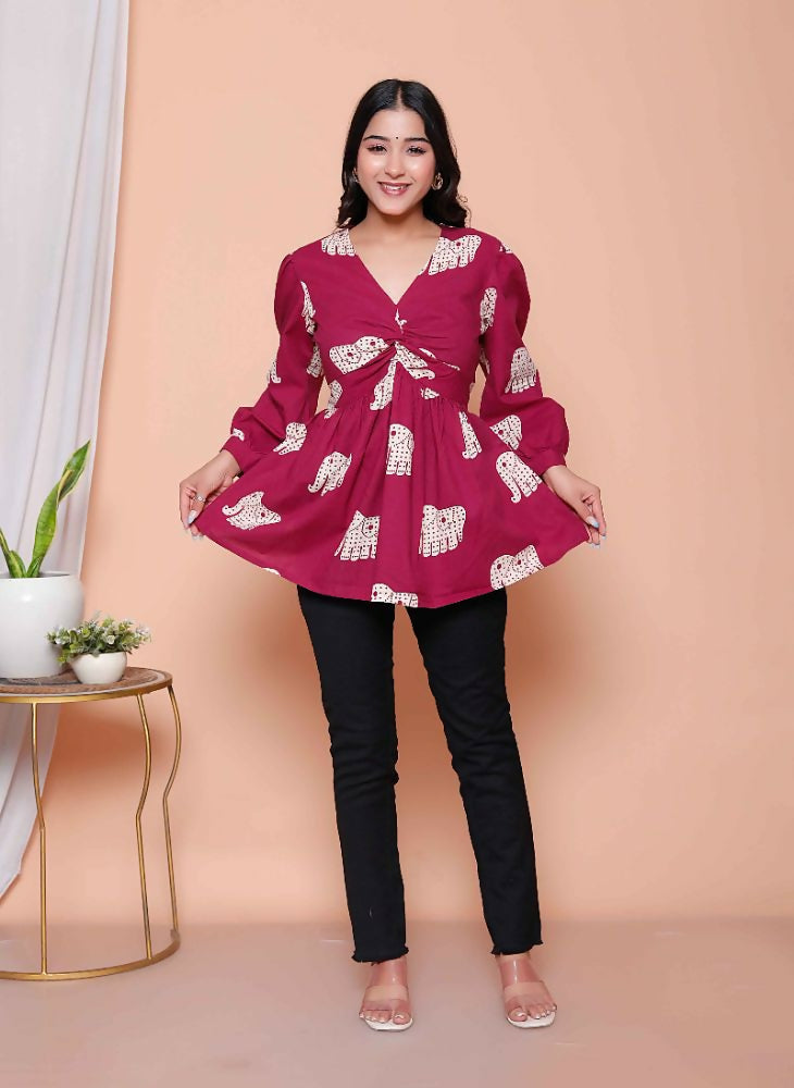Miravan Womens Magenta Animal Print Butterfly Top