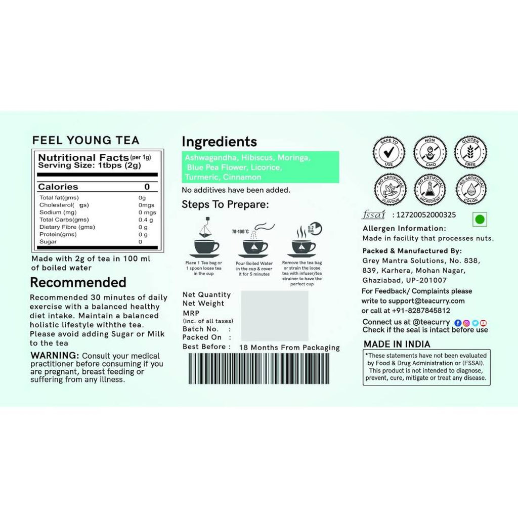 Teacurry Feel Young Tea Bags (Anti Ageing Tea) - Distacart