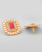 VOJ Gold-Polished Pearl And Pink Stone Choker with Earrings Set