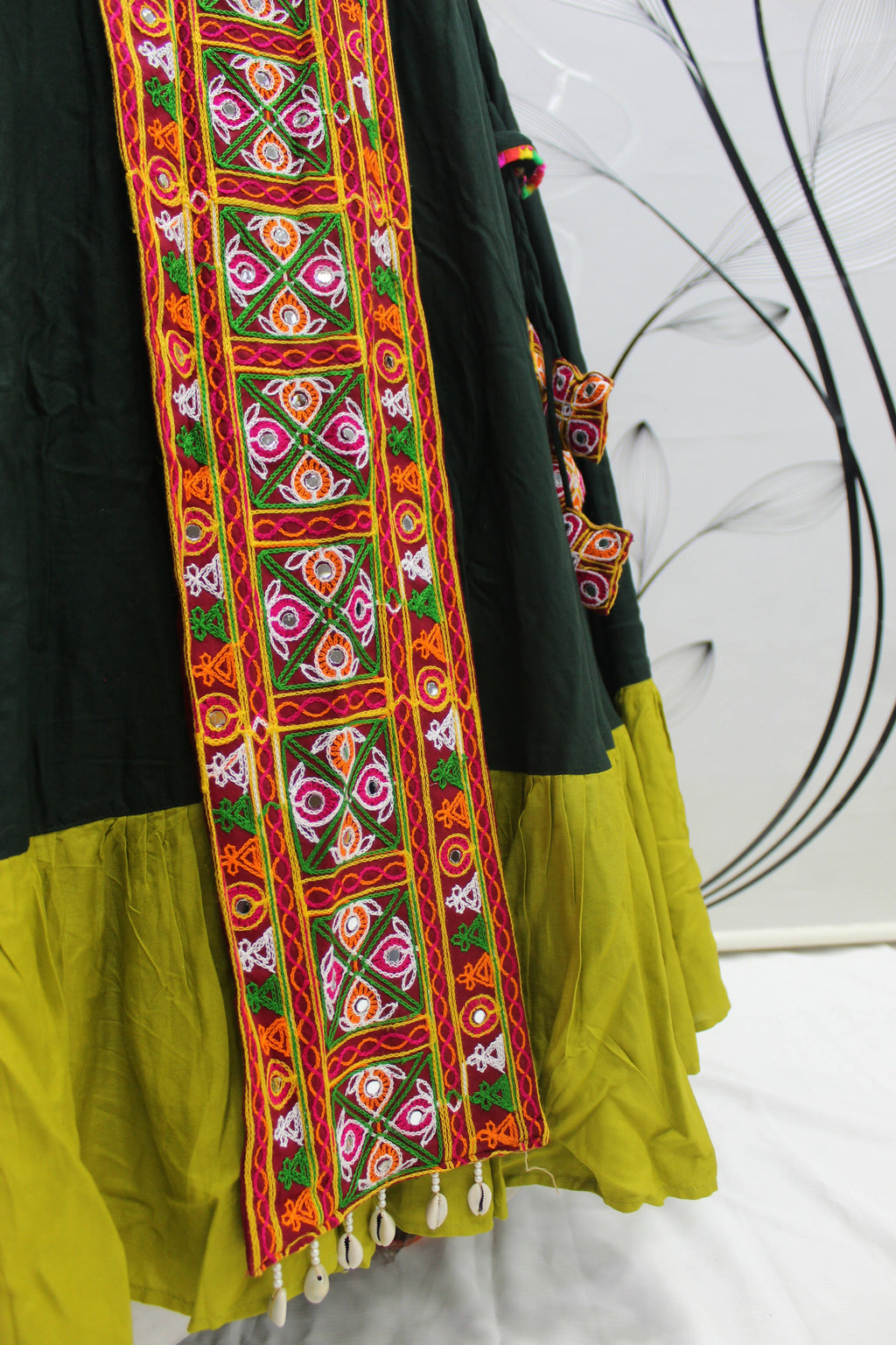 Green Viscose Rayon Thread Embroidered Navratri Lehenga Choli with Dupatta - Raas