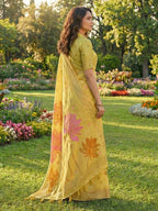 Shree Shyam Fashion Yellow Linen Cotton Saree - Distacart