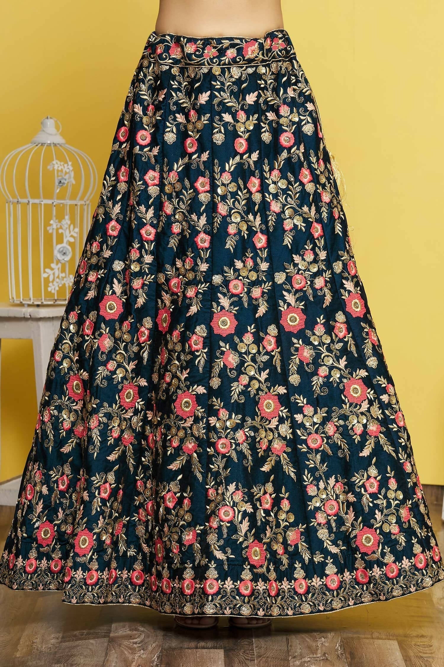 Blue Silk Semi-Stitched Wedding Bridal Lehenga - Nimaya