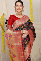 Jyoti Fashion Women's Black Patola Silk Zari Woven Saree with Blouse - Distacart