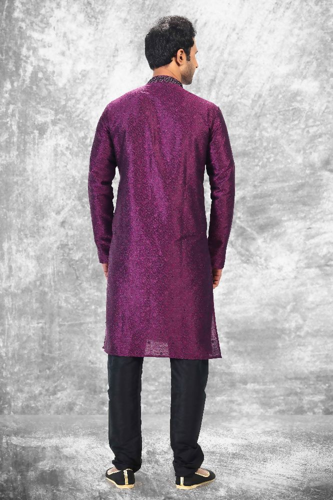Raivat Ethnic Jacquard Silk Brocade Thread Work Kurta Pajama In Purple Colour