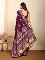 Wine Soft Silk Woven Meenakari Designer Saree - Vedanti