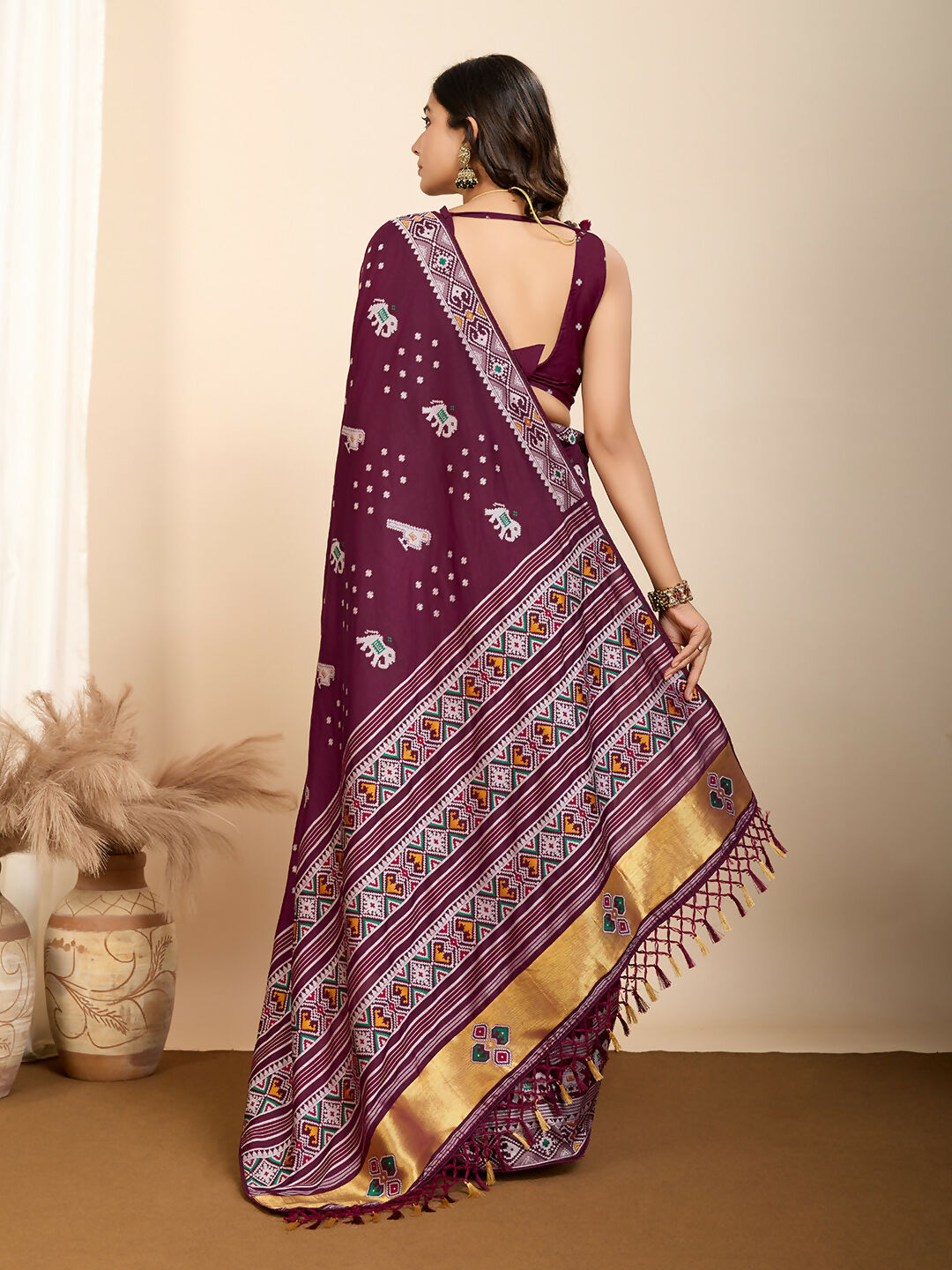 Wine Soft Silk Woven Meenakari Designer Saree - Vedanti