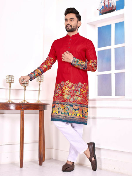 Anaita Red Dola Silk Straight Kurta With Foil Work