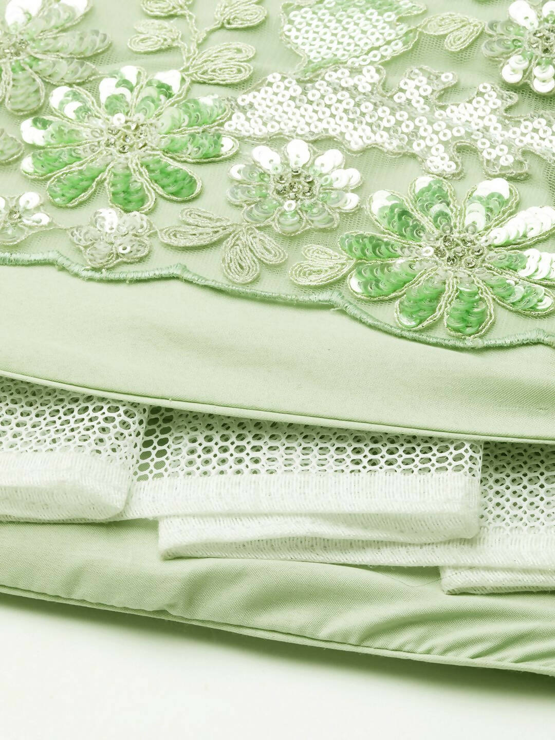 House of Panchhi Lime Green Net Sequins and Zarkan embroidery Lehenga choli & Dupatta