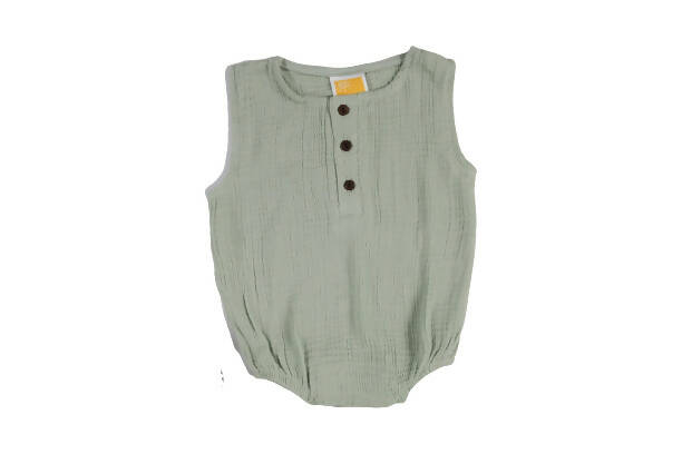 Sunshine Baby Cute Organic Muslin Cotton Sleeveless Rompers For Babies - Greenish Grey