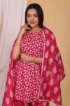 Vamika Women Printed Cotton Pink Party Wear/Casual Wear Kurta Set/Suit - Distacart